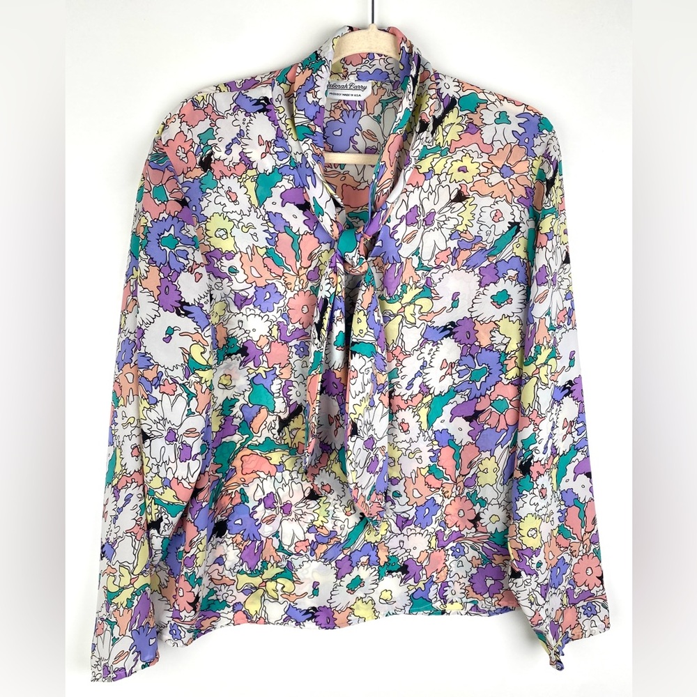 Vintage Deborah Barry Floral Tie-front Blouse